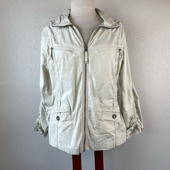 Eddie Bauer Hooded Full Zip Khaki Jacket Size L EUC - Picture 1 of 8